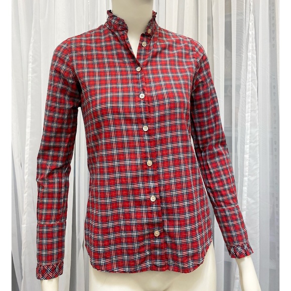 J. Crew Tops - J. Crew Ruffled Mandarin Collar Plaid Button Up